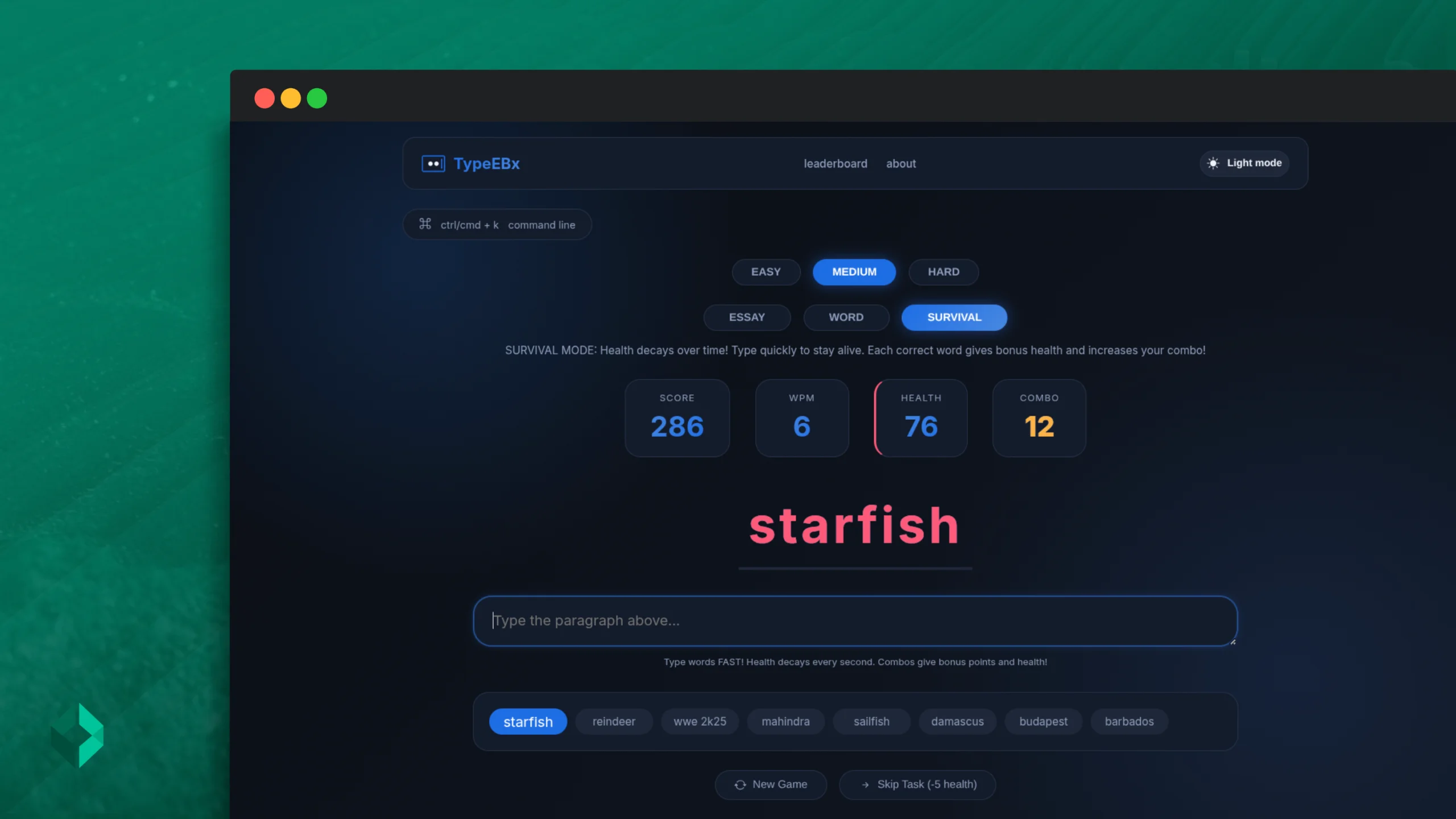 TypeEBx - لعبة قياس واختبار سرعة الكتابة